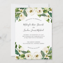 Elegante Watercolor Grüne Weißblütenhochzeit Einladung