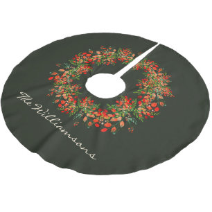 Elegante Watercolor Grüne Wreath Rustic Custom Polyester Weihnachtsbaumdecke