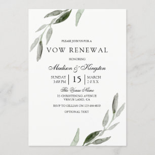 Elegante Watercolor Grünes Leaf Vow Renewal Einlad Einladung