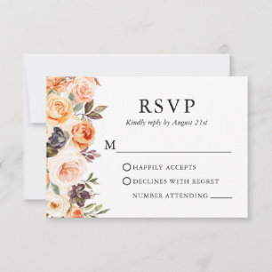 Elegante Watercolor Herbstblütenhochzeit RSVP Karte