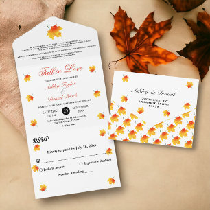 Elegante Watercolor Herbstlaube Boho Floral Weddin All In One Einladung