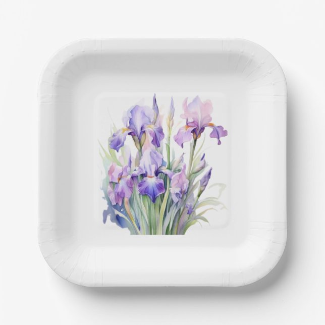 Elegante Watercolor Iris Paper-Teller Pappteller (Vorderseite)