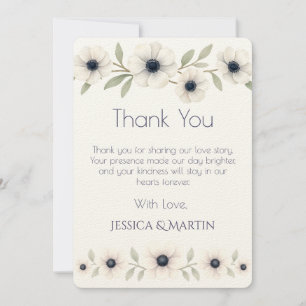 Elegante Watercolor Ivory Navy Blue Anemone Weddin Dankeskarte