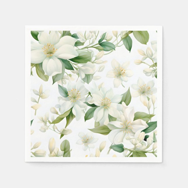 Elegante Watercolor Jasmine-Blume Serviette (Vorderseite)