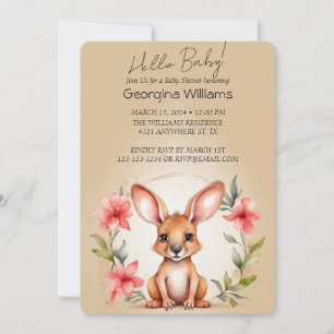 Elegante Watercolor Kangaroo Babydusche Einladung