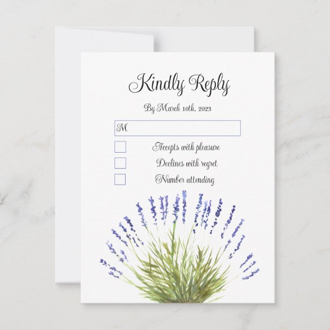 Elegante Watercolor Lavendel Kräuter Blumenhochzei RSVP Karte (Vorderseite)