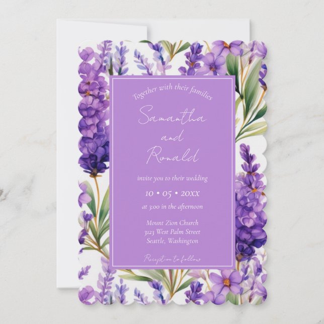 Elegante Watercolor Lavender Blume Hochzeit Einladung (Vorderseite)