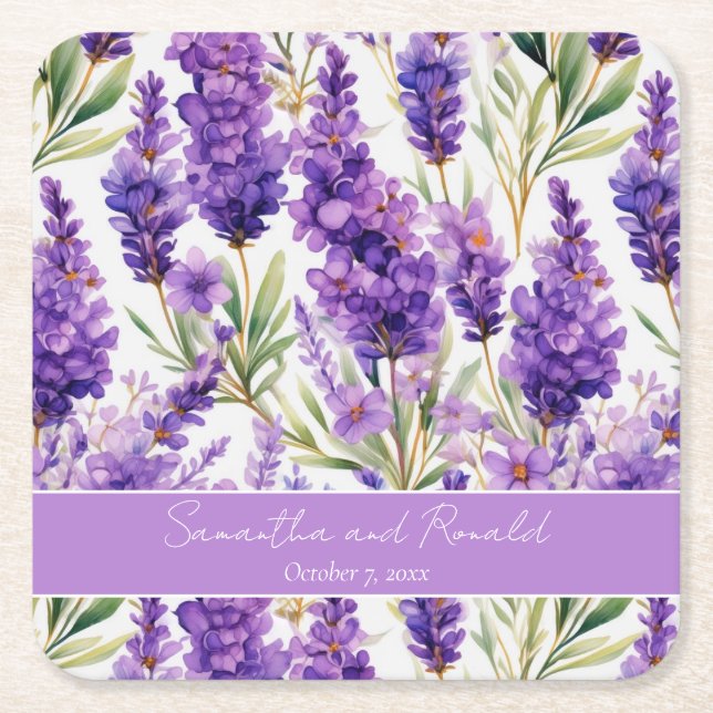 Elegante Watercolor Lavender Blume Hochzeit Rechteckiger Pappuntersetzer (Vorderseite)