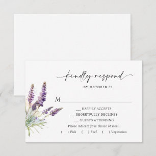 Elegante Watercolor Lavender Blume Hochzeit RSVP Karte
