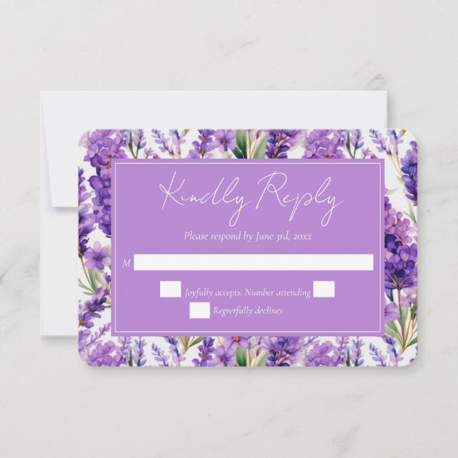 Elegante Watercolor Lavender Blume Hochzeit RSVP Karte (Vorderseite)
