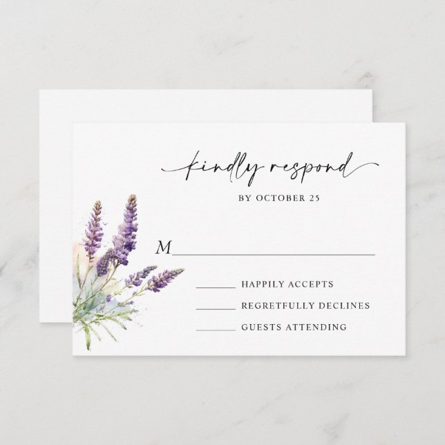 Elegante Watercolor Lavender Blume Hochzeit RSVP Karte (Vorne/Hinten)