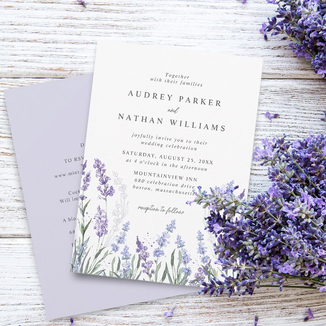 Elegante Watercolor Lavender Field Details Hochzei Einladung (Elegant Watercolor Lavender Field Details Wedding Invitation)