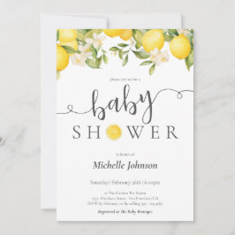 Elegante Watercolor Lemon Babydusche Einladung