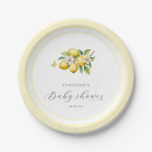 Elegante Watercolor Lemon Babydusche Pappteller