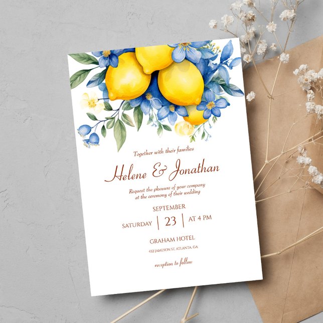 Elegante Watercolor Lemon Frische Pasta machen Einladung (Elegant Watercolor Lemon Botanical Wedding Invitation)