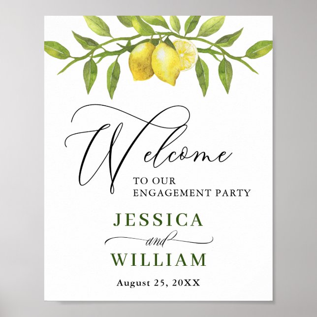 Elegante Watercolor Lemon Greenerity ENGAGEMENT PA Poster (Vorne)