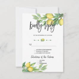 Elegante Watercolor Lemon Wedding Handwriting UAWG RSVP Karte