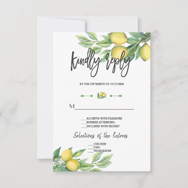 Elegante Watercolor Lemon Wedding Handwriting UAWG RSVP Karte (Vorderseite)