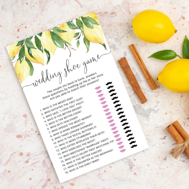 Elegante Watercolor Lemon Wedding Shoe Game Card (Von Creator hochgeladen)