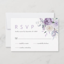 Elegante Watercolor Lila Blumenhochzeit RSVP Karte