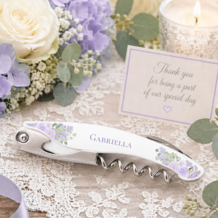 Elegante Watercolor Lila Boho Hochzeitsname Kellnermesser