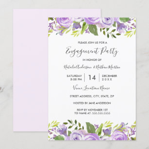 Elegante Watercolor Lila Floral Engagement Party Einladung