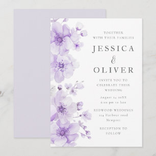 Elegante Watercolor Lila Lavendel Blume Hochzeit Einladung