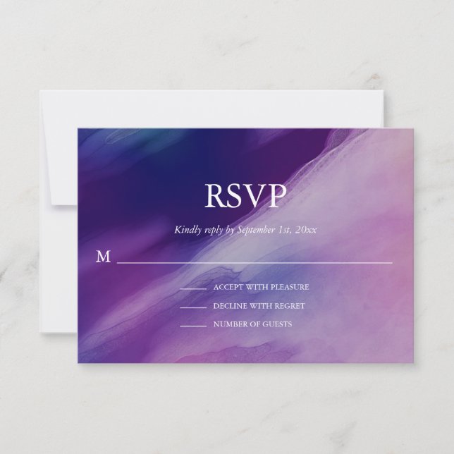 Elegante Watercolor Lila Navy Blue Wedding RSVP Karte (Vorderseite)