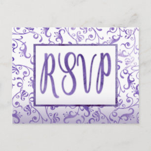 Elegante Watercolor Lila Schnörkel Hochzeit RSVP Einladungspostkarte