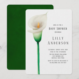 Elegante Watercolor Lilly Babydusche Einladung
