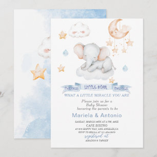 Elegante Watercolor Little Star Elefant Baby Show Einladung