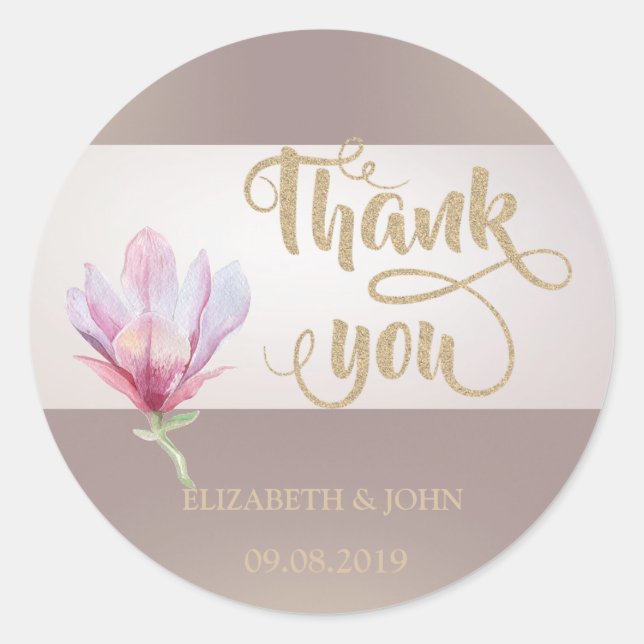 Elegante Watercolor Magnolia Wedding Sticker (Vorderseite)