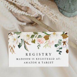 Elegante Watercolor Magnolias Baby Shower Registry Begleitkarte