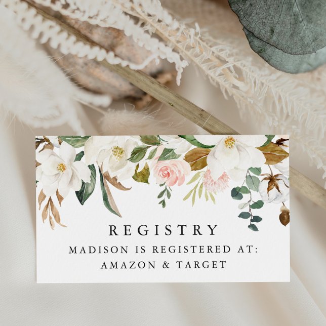 Elegante Watercolor Magnolias Baby Shower Registry Begleitkarte (Von Creator hochgeladen)