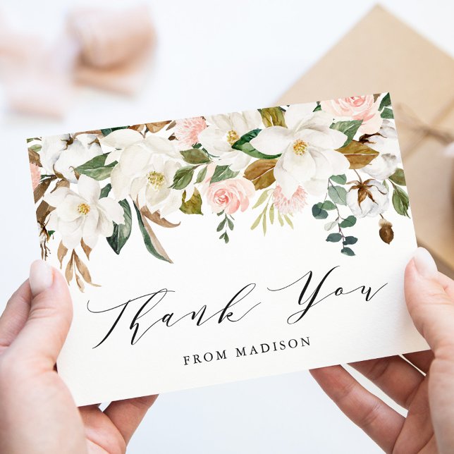 Elegante Watercolor Magnolias Kinderdusche Dankeskarte (Von Creator hochgeladen)