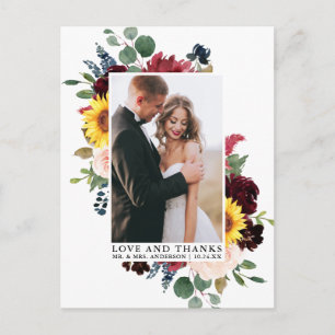 Elegante Watercolor Mixed Floral Liebe Dank Postkarte
