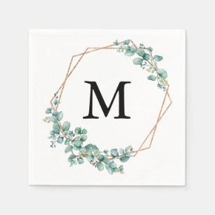 Elegante Watercolor Monogram Gold Green Wedding Serviette