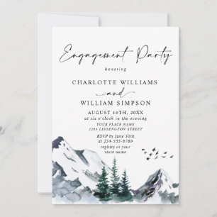 Elegante Watercolor Mountains Engagement Party Einladung