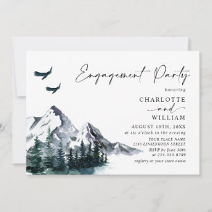 Elegante Watercolor Mountains Engagement Party Einladung