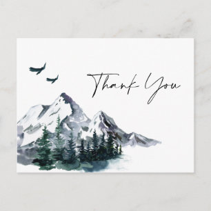 Elegante Watercolor Mountains Forest Danke QR Postkarte