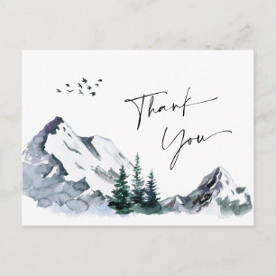 Elegante Watercolor Mountains Forest Danke QR Postkarte