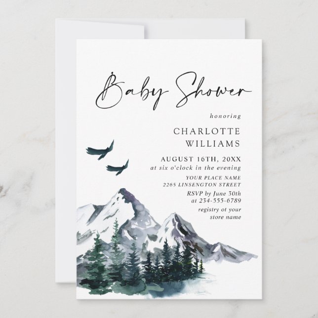 Elegante Watercolor Mountains NEUTRAL Baby Shower Einladung (Vorderseite)