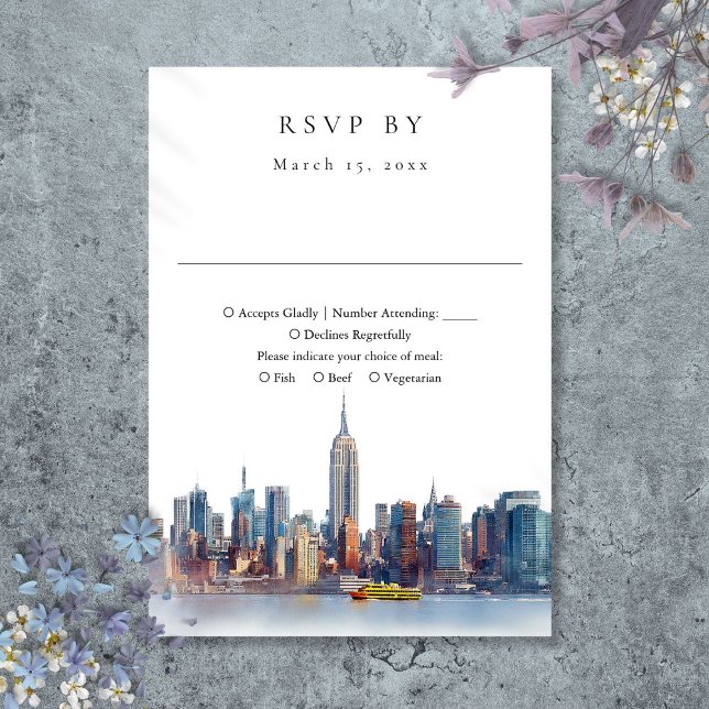 Elegante Watercolor New York City Wedding RSVP Karte (Elegant Watercolor New York City Wedding RSVP Card)