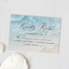 Elegante Watercolor Ocean Beach Script Hochzeit RSVP Karte