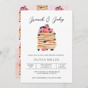 Elegante Watercolor Pancakes Brunch & Baby Dusche Einladung