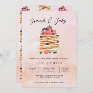 Elegante Watercolor Pancakes Brunch & Baby Dusche Einladung