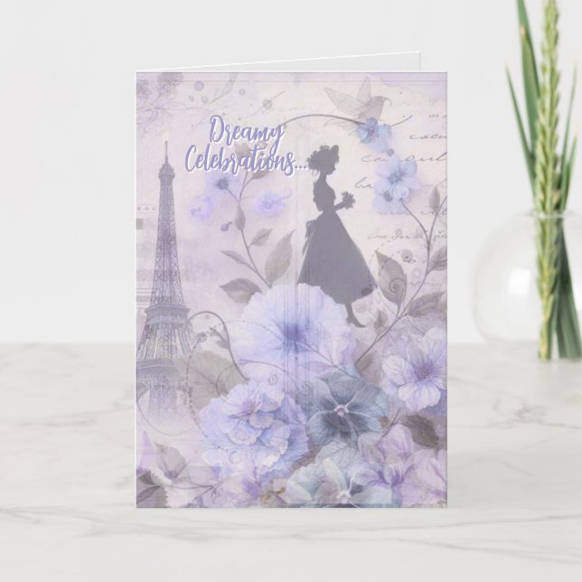 Elegante Watercolor Parisian Lady Birthday Card Dankeskarte (Vorderseite)
