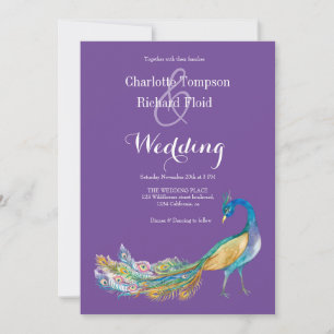 Elegante Watercolor Peacock Wedding Einladung