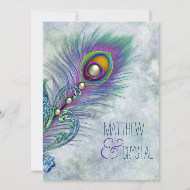 Elegante Watercolor Peacock Wedding Einladung (Vorderseite)