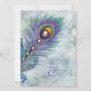 Elegante Watercolor Peacock Wedding Einladung